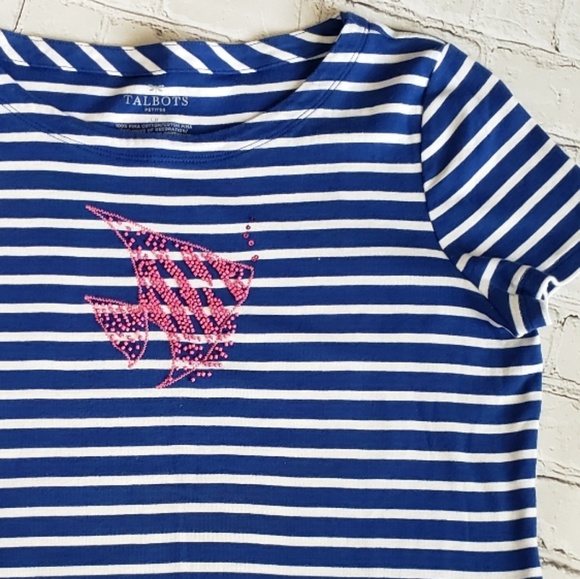 Talbots Tops - Talbots Striped Beaded T-Shirt Size LP
